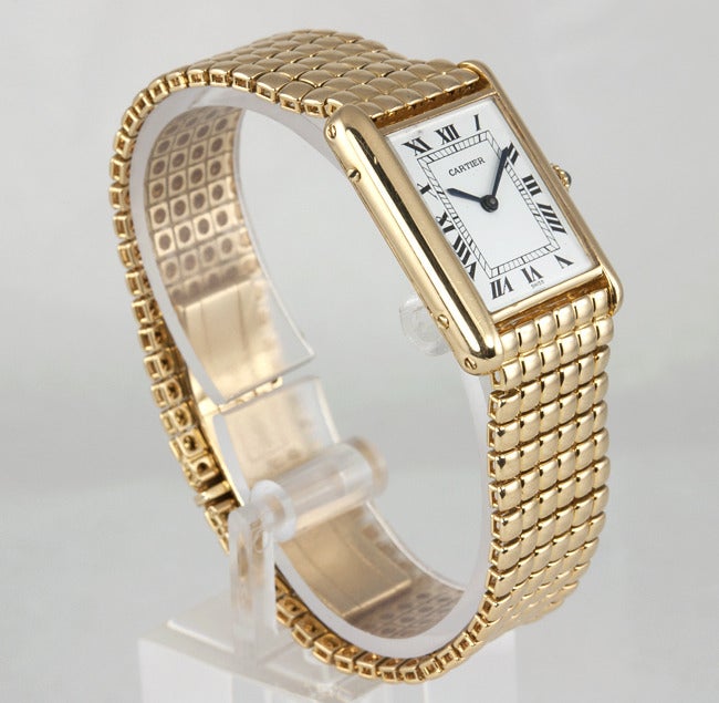 Cartier Yellow Gold Men's Classic Tank on a Gold Bracelet 2