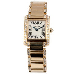 Cartier Lady's Yellow Gold and Diamond Tank Francaise Wristwatch with Bracelet