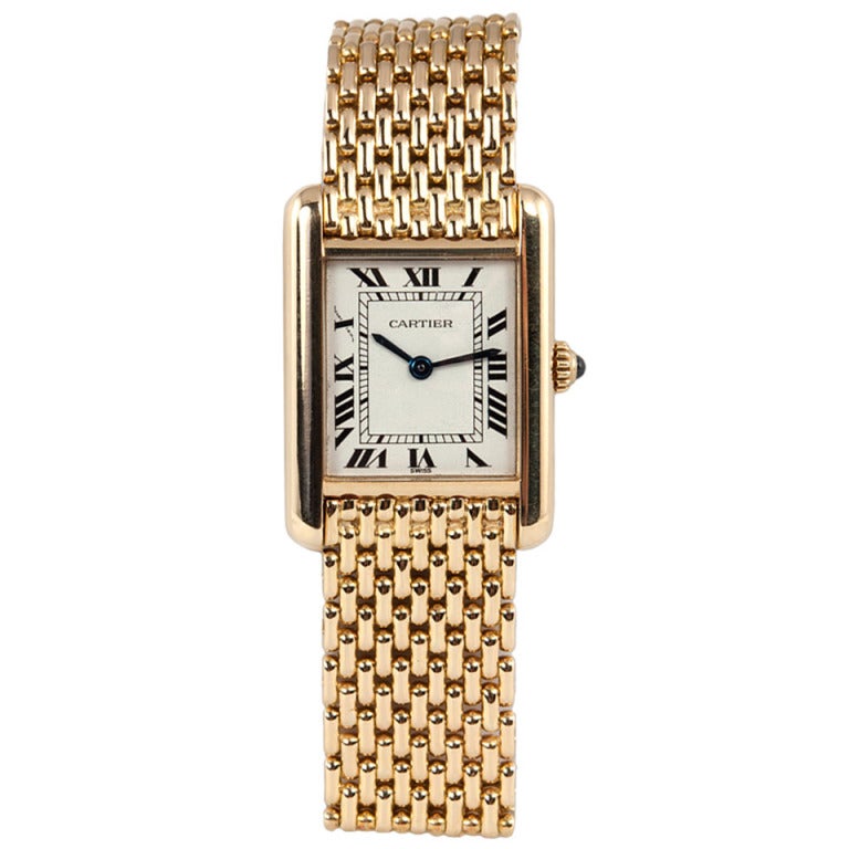 Cartier Lady's Yellow Gold Classic Tank Wristwatch on Gold Bracelet