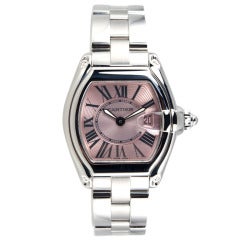 Cartier Stainless Steel Roadster Wristwatch with Pink Dial