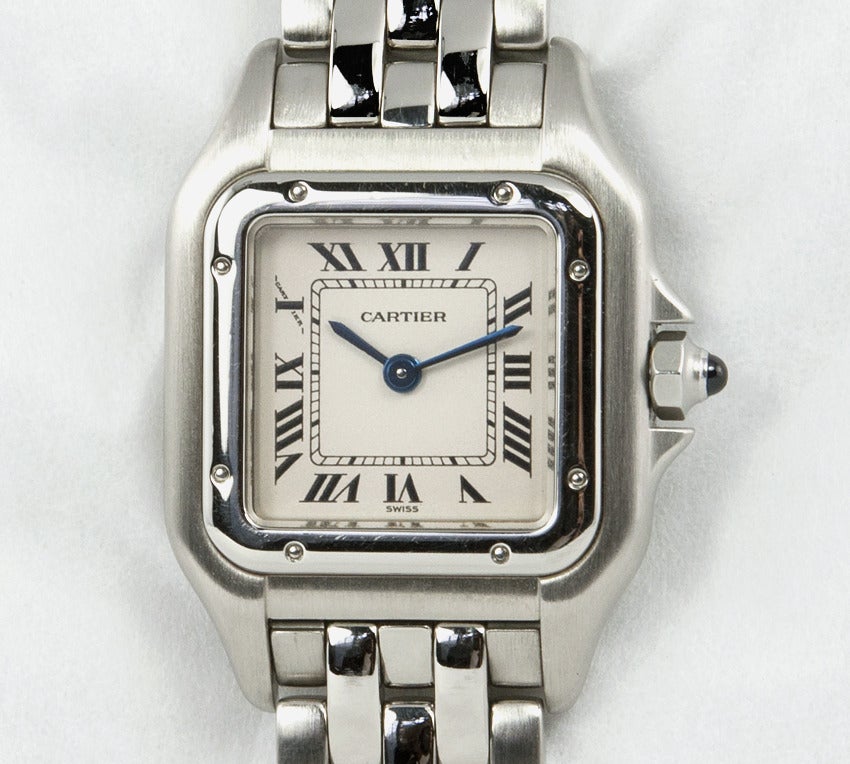 Women's Cartier Lady's Stainless Steel Panther Wristwatch circa 1990s