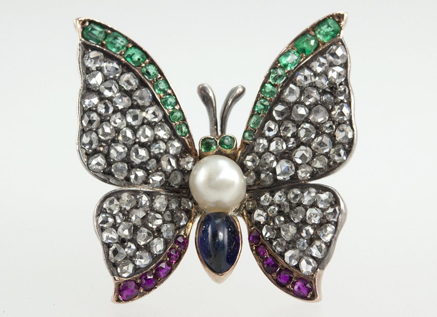 Victorian Gemstone Butterfly Pin at 1stdibs