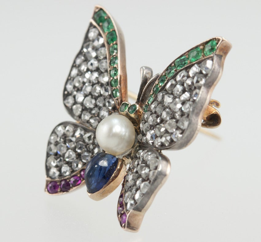 Victorian Gemstone Butterfly Pin 1