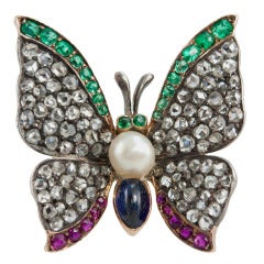 Antique Victorian Gemstone Butterfly Pin