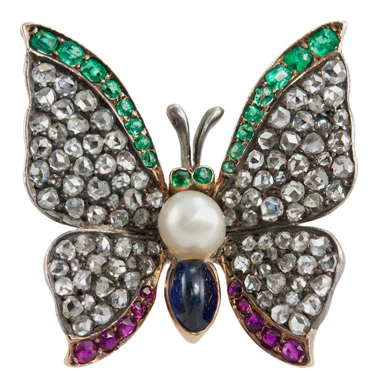 Victorian Gemstone Butterfly Pin