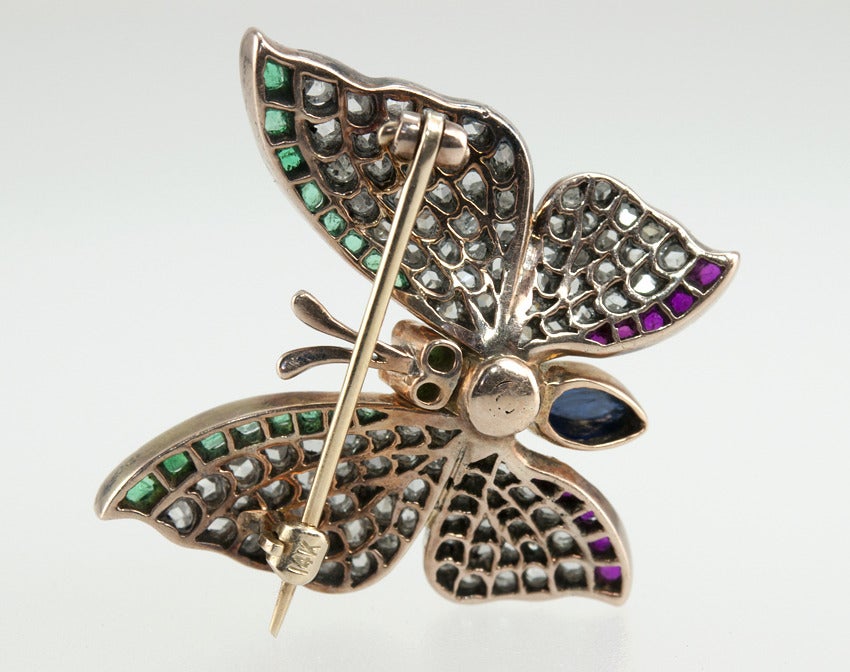 Victorian Gemstone Butterfly Pin 4
