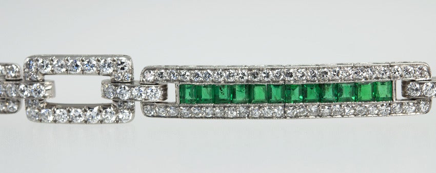 Art Deco Oscar Hyman for JE Caldwell Emerald and Diamond Bracelet