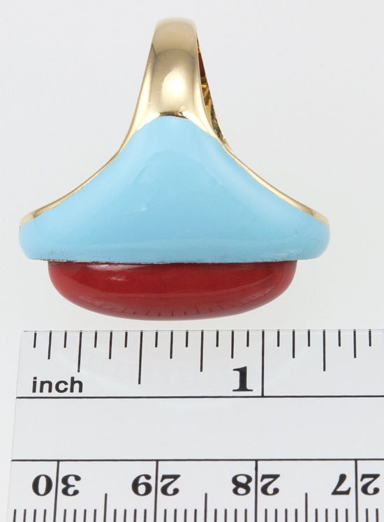 Ring aus Koralle und Emaille von Casato im Zustand „Gut“ in Los Angeles, CA