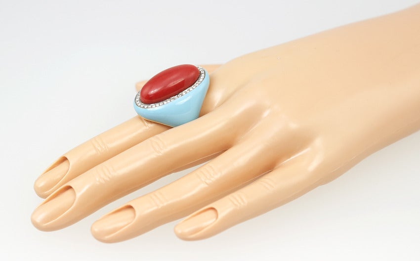 Ring aus Koralle und Emaille von Casato Damen