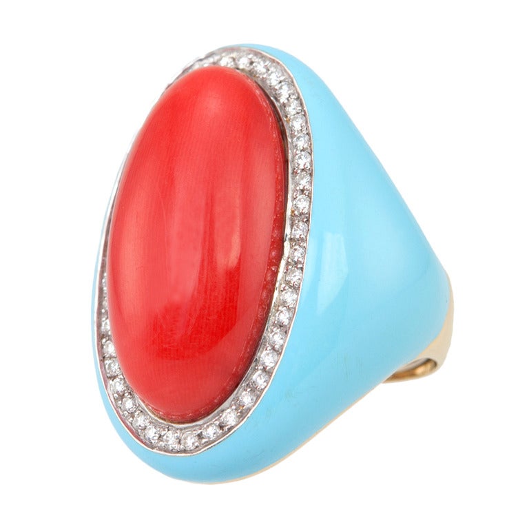 Ring aus Koralle und Emaille von Casato