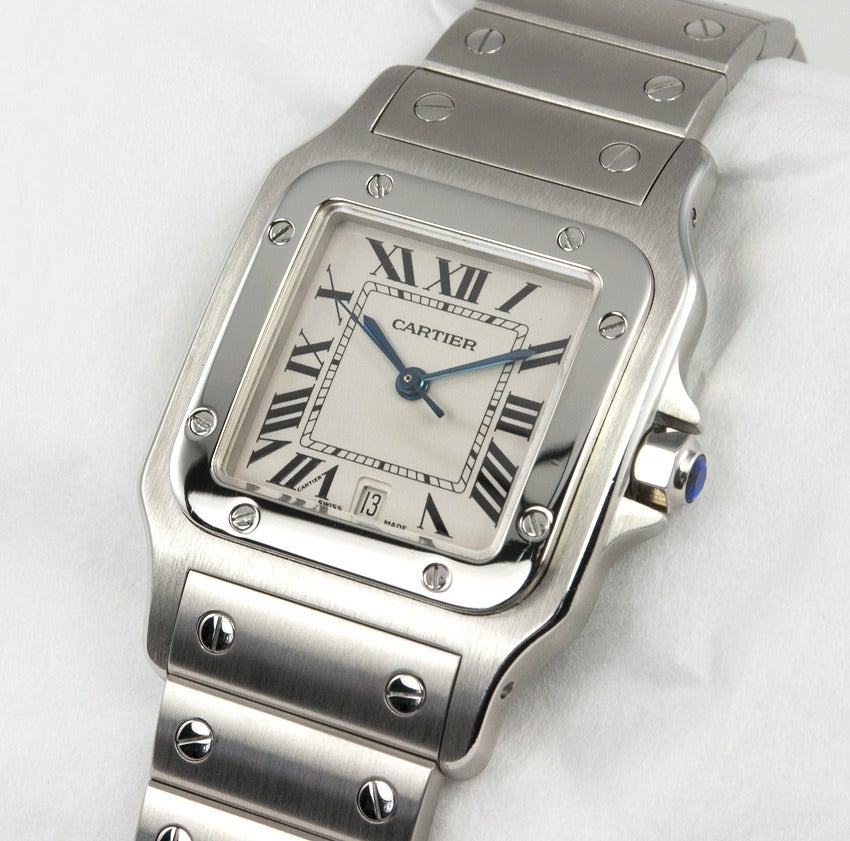 Men's Cartier Stainless Steel Man's Santos Wristwatch with Date circa 2000s