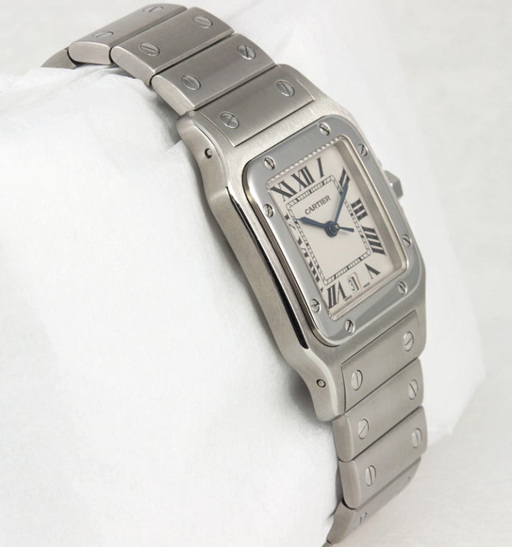 Cartier Stainless Steel Man's Santos Wristwatch with Date circa 2000s 2