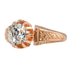 Victorian 0.96 Carat Old Mine Cut Diamond and 14 Karat Rose Gold Engagement Ring