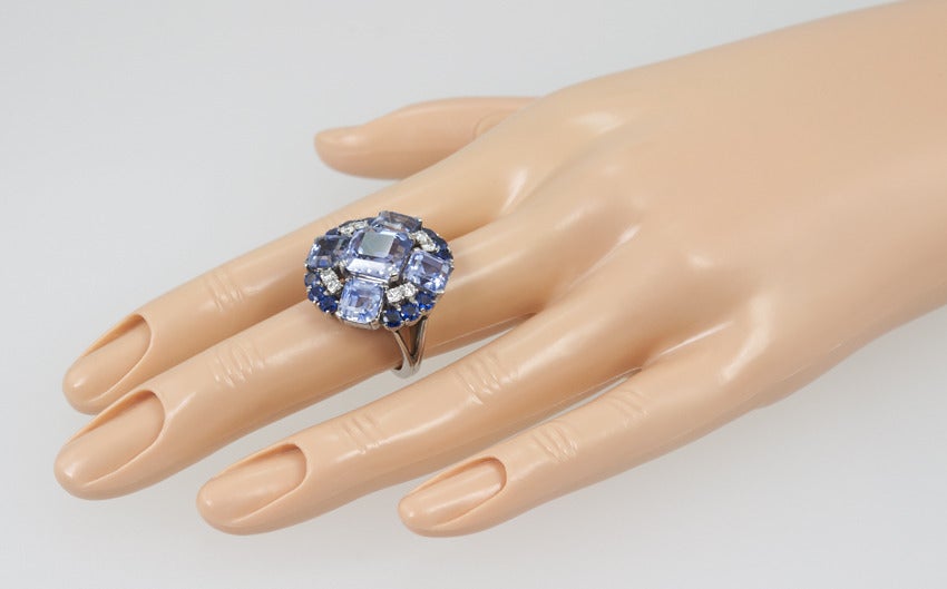 Emerald Cut Oscar Heyman Natural Sapphire and Diamond Platinum Ring, circa 1950 For Sale