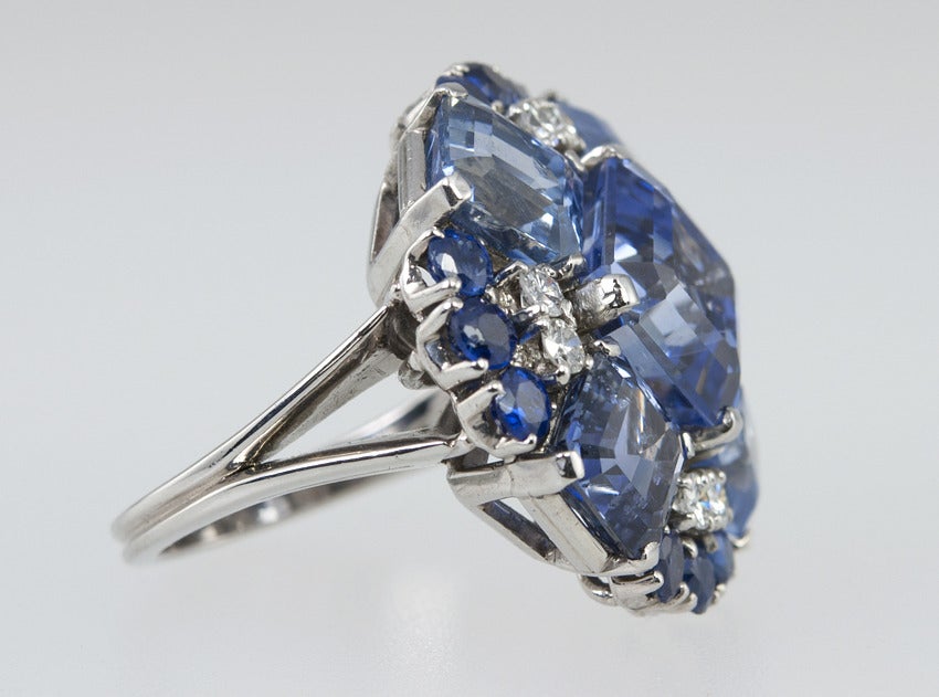 Women's Oscar Heyman Natural Sapphire and Diamond Platinum Ring, circa 1950 For Sale