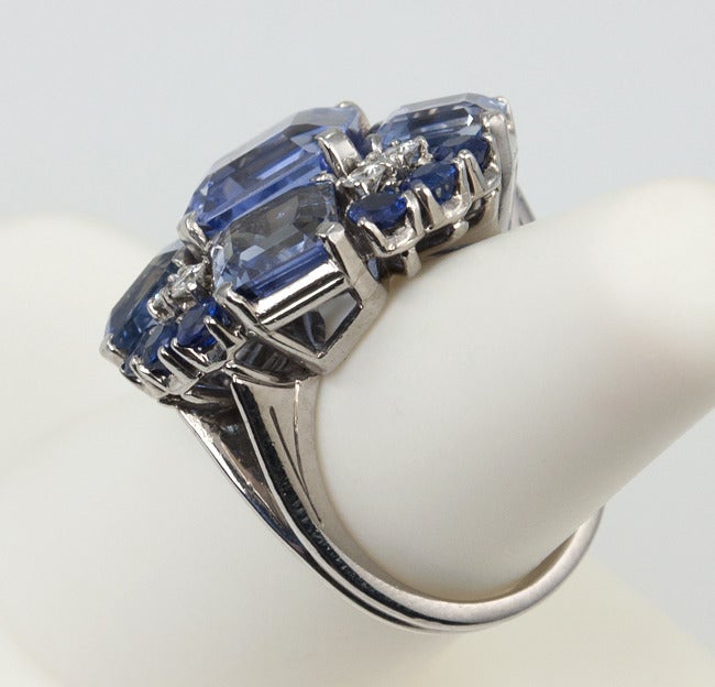 Oscar Heyman Natural Sapphire and Diamond Platinum Ring, circa 1950 For Sale 1