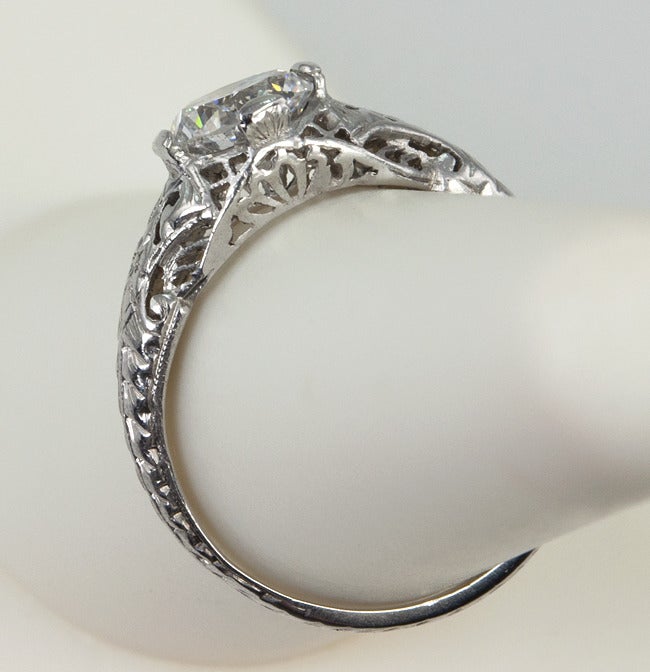 Women's Diamond Platinum Filigree Ring For Sale