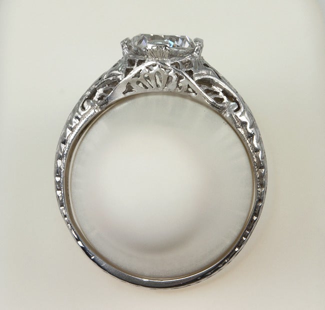 Diamond Platinum Filigree Ring For Sale 1