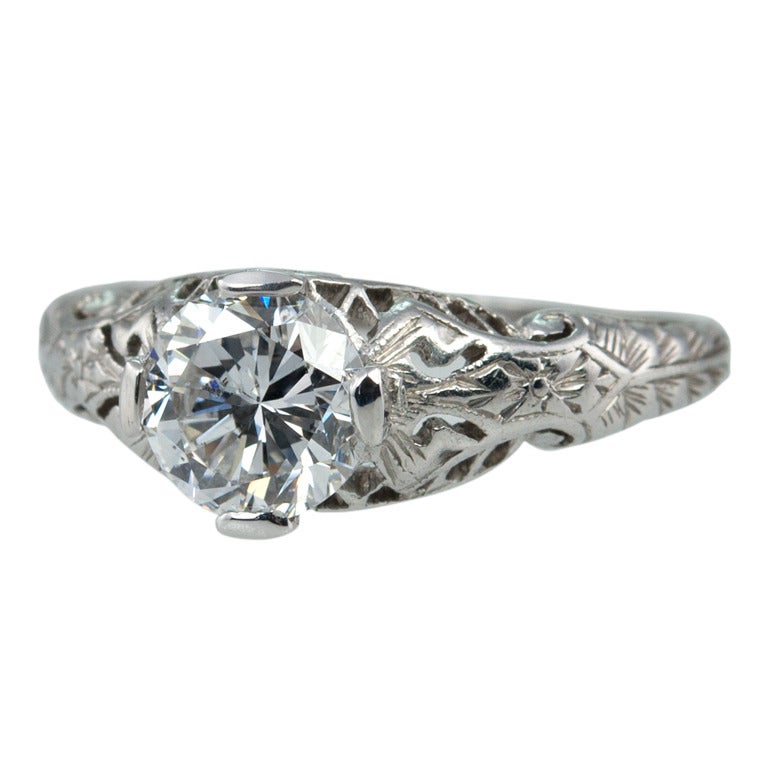 Diamond Platinum Filigree Ring For Sale