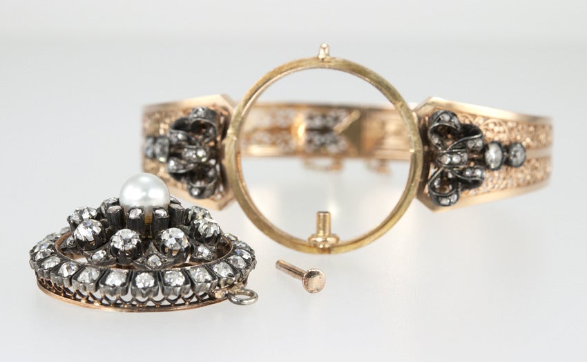 Victorian Pearl Diamond Bangle For Sale 2