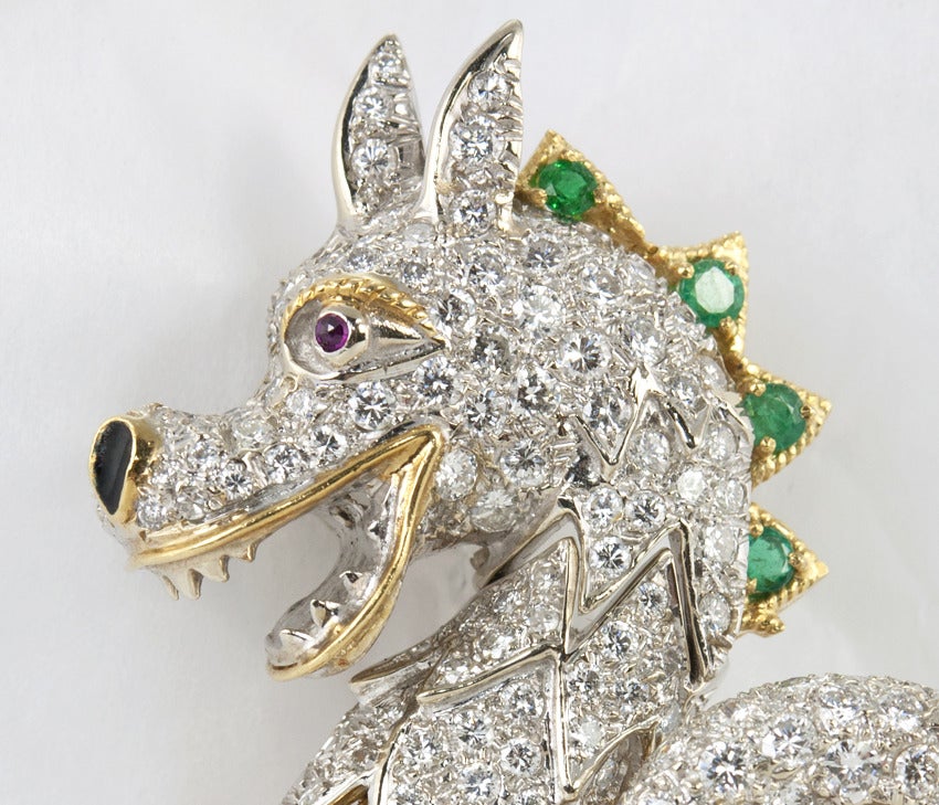 Dragon Brooch with Rubies and Diamonds For Sale 4
