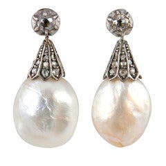 Antique Baroque Pearl Diamond Earrings