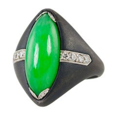 Antique MARSH Jade Diamond Ring in Steel