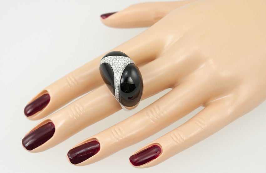 Contemporary Black Jade and Diamond Dome Ring For Sale