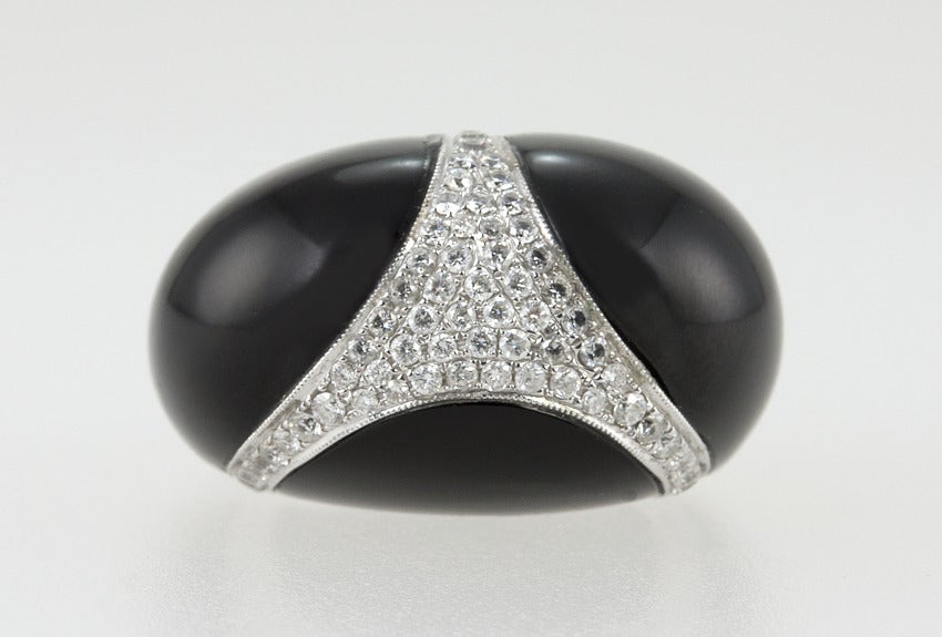 Women's Black Jade and Diamond Dome Ring For Sale