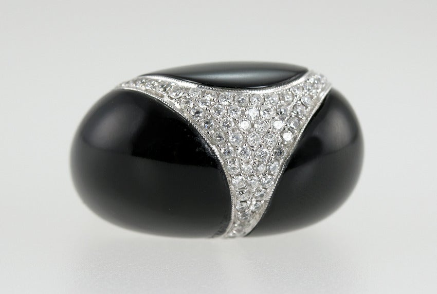 Black Jade and Diamond Dome Ring For Sale 1