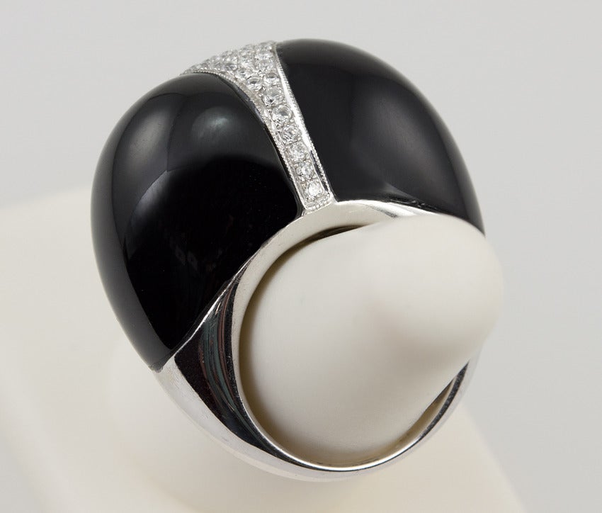 Black Jade and Diamond Dome Ring For Sale 4