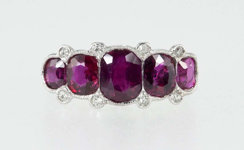 Women's Classic Five Ruby Edwardian Ring For Sale