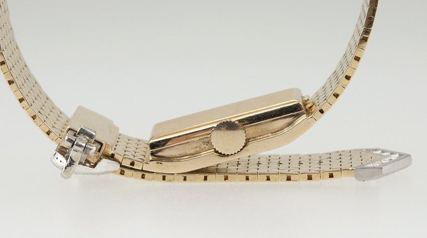 Lady's Yellow Gold and Diamond Retro Concealed-Dial Bracelet Watch For Sale 4