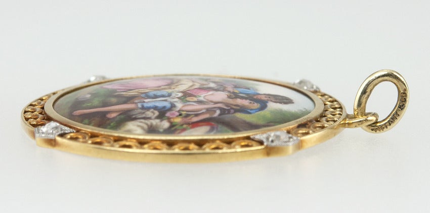 1900 Tiffany & Co. Painted Scene Pendant For Sale 2