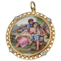 1900 Tiffany & Co. Painted Scene Pendant