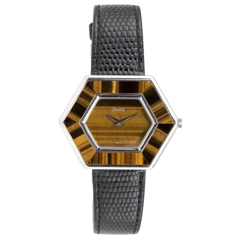 Piaget Lady's White Gold and Tiger's Eye Hexagonal Wristwatch circa 1970s