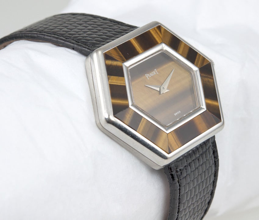 Piaget Lady's White Gold and Tiger's Eye Hexagonal Wristwatch circa 1970s 1