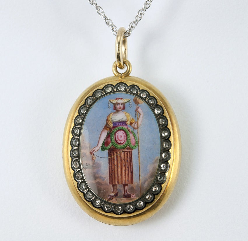 Painted Lady Locket In Good Condition For Sale In Los Angeles, CA