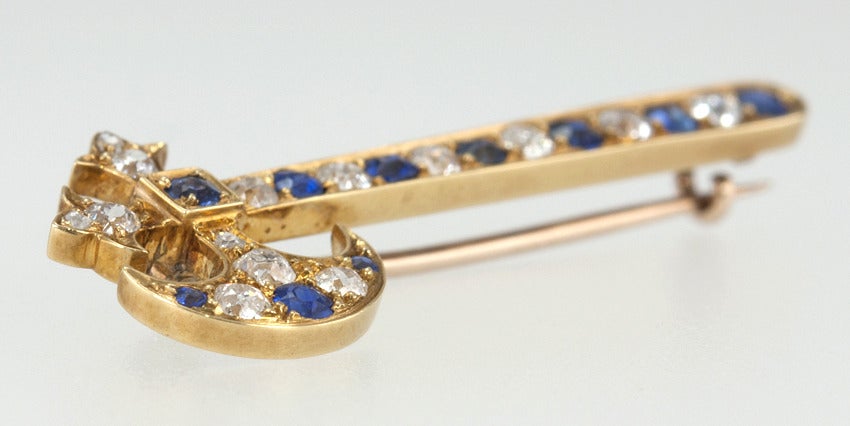 Victorian Hatchet Brooch with Sapphires and Diamonds For Sale