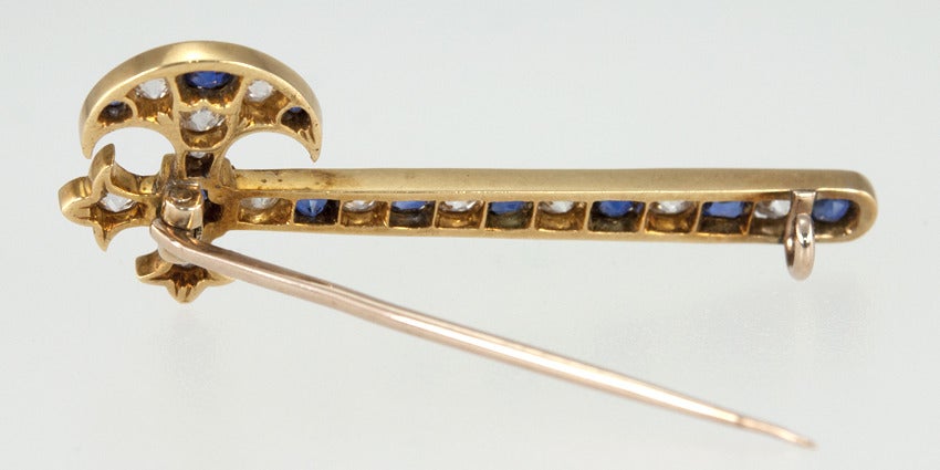 Women's or Men's Hatchet Brooch with Sapphires and Diamonds For Sale