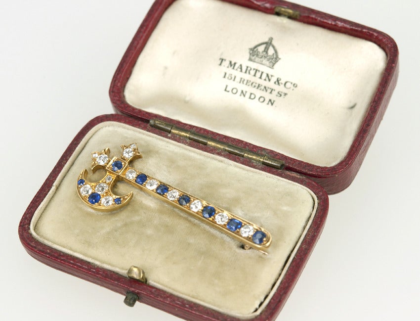 Hatchet Brooch with Sapphires and Diamonds For Sale 1
