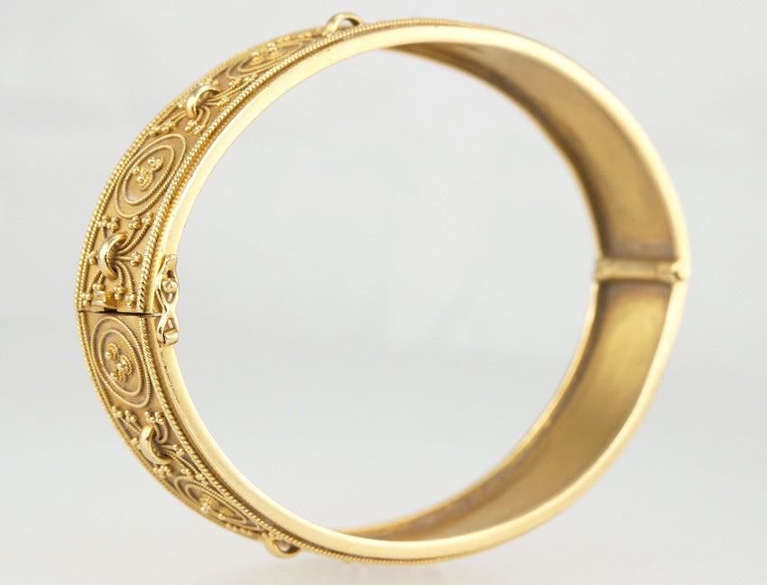 Etruscan Revival Bangle Bracelet For Sale 4