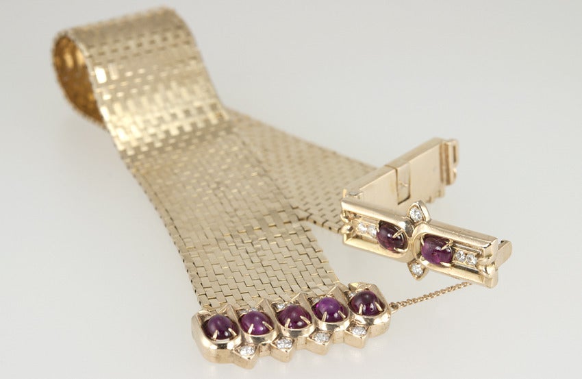 Retro Ruby Diamond Buckle Bracelet In Good Condition For Sale In Los Angeles, CA