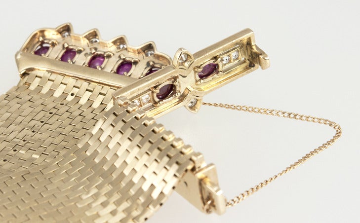 Women's Retro Ruby Diamond Buckle Bracelet For Sale