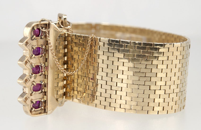 Retro Ruby Diamond Buckle Bracelet For Sale 2