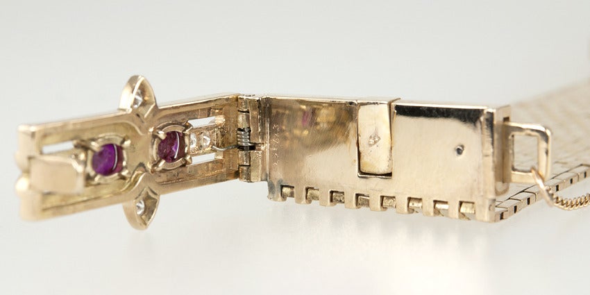 Retro Ruby Diamond Buckle Bracelet For Sale 6