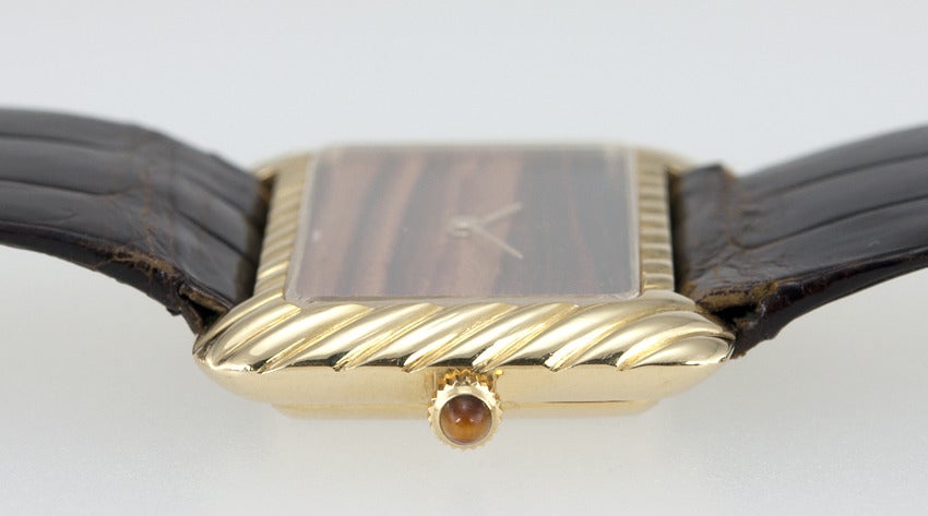 Gerald Genta Lady's Yellow Gold Wristwatch with Wood Dial In Good Condition For Sale In Los Angeles, CA