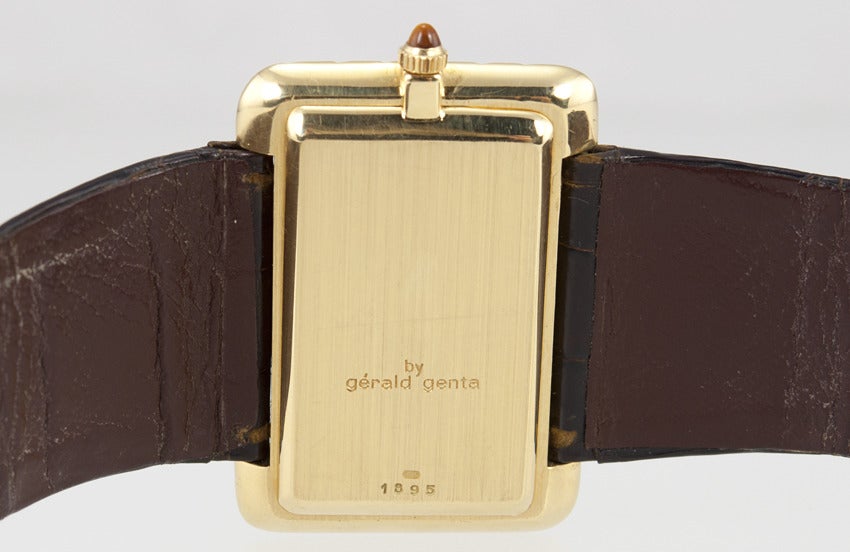 Gerald Genta Lady's Yellow Gold Wristwatch with Wood Dial For Sale 5