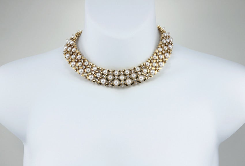 Tiffany Collar in Pearl and Diamonds In Good Condition In Los Angeles, CA