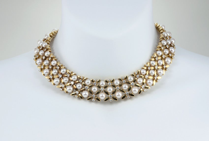 Tiffany Collar in Pearl and Diamonds at 1stdibs